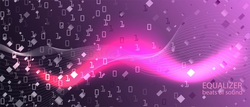 Wireless Tech Vector Background. Purple Pink Blue Background. Tech Neon Abstract Music Layout. Cyber Futuristic Slide. Fractal 