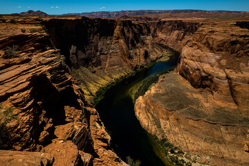 Summer holiday concept. Adventure american vacation concept. Horseshoe Bend by Grand Canyon at sunset.