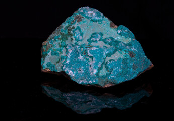 Celestial chrysocolla of Chilean origin on black background