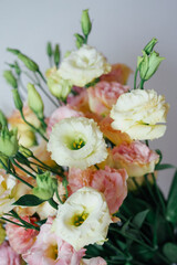 Lisianthus bouquet on white background 