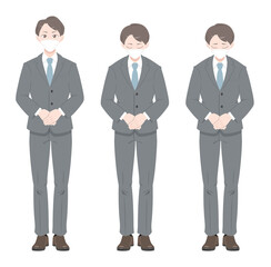 A man in a mask bows. The bow of a businessman in a suit.