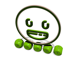 3D illustration of happy graphics and text made by metallic dice letters for the related meanings of the concept and presentations. background and beautiful