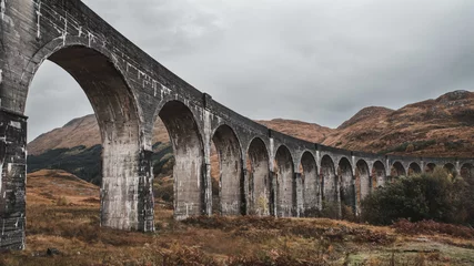 Aluminium Prints Glenfinnan Viaduc A low angle shot of the famous historical Glenfinnan viaduct, Scotland
