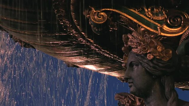 Paris, France: Famous fountain in the Place du Concorde in the night, real time, denoise