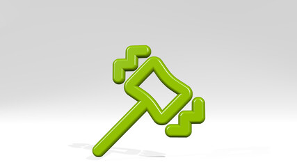 KITCHENWARE HAMMER MEAT stand with shadow. 3D illustration of metallic sculpture over a white background with mild texture. cooking and food