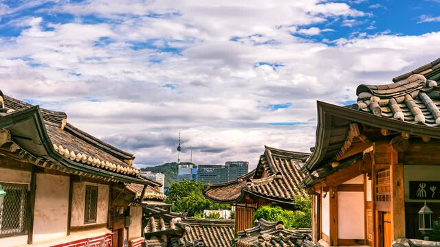 Time Lapse Bukchon Hanok Village in Seoul South Korea