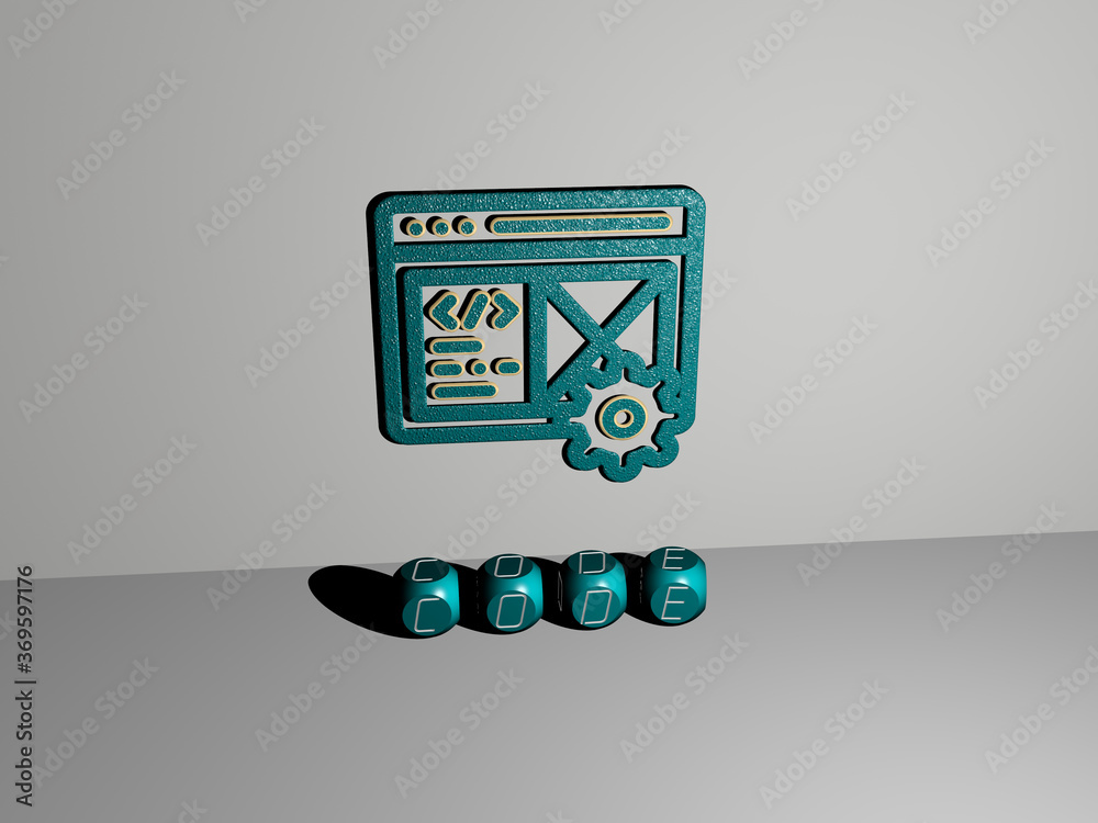 Fototapete 3d illustration of code graphics and text made by metallic dice letters for the related meanings of 