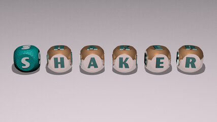 crosswords of shaker arranged by cubic letters on a mirror floor, concept meaning and presentation. background and cocktail