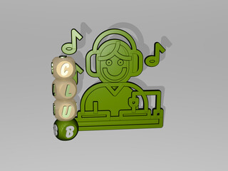 3D illustration of CLUB graphics and text around the icon made by metallic dice letters for the related meanings of the concept and presentations. background and design