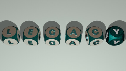 crosswords of legacy arranged by cubic letters on a mirror floor, concept meaning and presentation. editorial and city