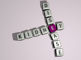 kidney disease combined by dice letters and color crossing for the related meanings of the concept. illustration and background