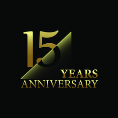 Obraz na płótnie Canvas 15 years anniversary celebration logo design. gold cut style isolated