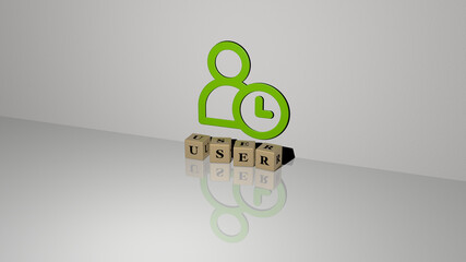 3D graphical image of USER vertically along with text built by metallic cubic letters from the top perspective, excellent for the concept presentation and slideshows. illustration and icon