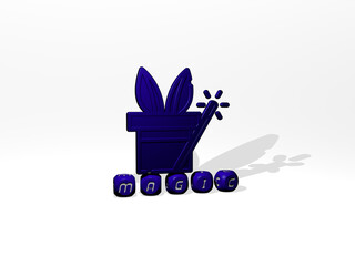 3D illustration of magic graphics and text made by metallic dice letters for the related meanings of the concept and presentations. background and abstract
