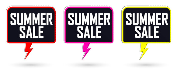 Set Summer Sale speech bubble banners, discount tags design template, vector illustration