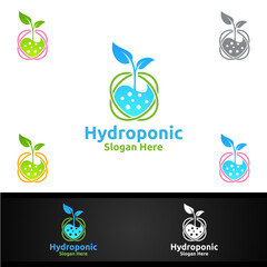 Lab Hydroponic Gardener Logo with Green Garden Environment or Botanical Agriculture Design