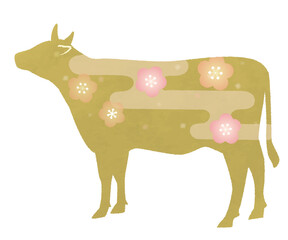 和柄入り牛のシルエット