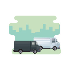 black vans vehicles transport isolated icons