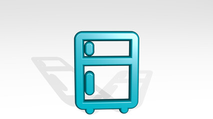 APPLIANCES FRIDGE made by 3D illustration of a shiny metallic sculpture with the shadow on light background. kitchen and home