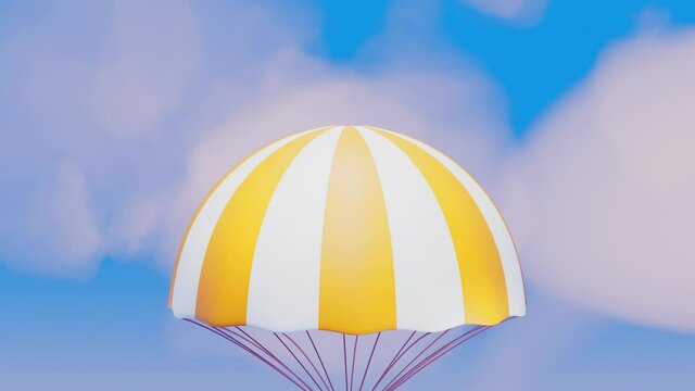 Piggy bank and a golden parachute. Flying by parachute