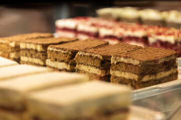 Fototapeta premium rack of cakes with a italian creamy tiramisu