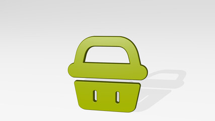 SHOPPING BASKET HANDLE made by 3D illustration of a shiny metallic sculpture with the shadow on light background. business and concept