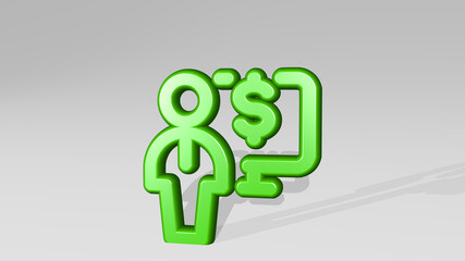 MONETIZATION USER MONITOR made by 3D illustration of a shiny metallic sculpture with the shadow on light background. icon and interface