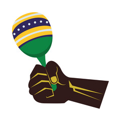 hand playing maraca with brazil flag country isolated icon