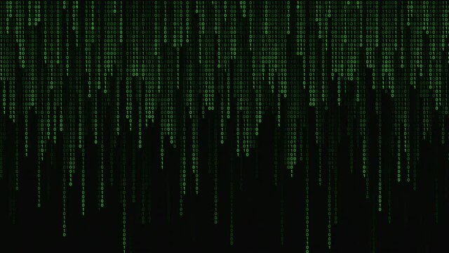 Digital binary code processing on screen background loop. Data rendering of a scientific technology data binary code. Concept of science, motion graphic, digital technology, matrix background.