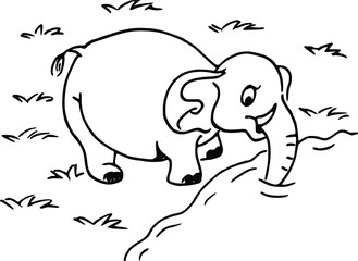 Vector cartoon big elephant drinking
