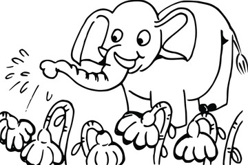 Vector cartoon big elephant watering