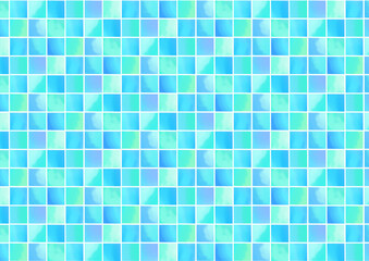 水彩　シームレス　パターン　タイル　watercolor  
blue tile seamless pattern background