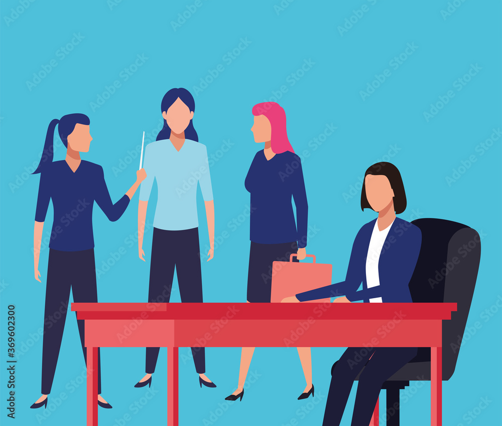 Wall mural group of business women teamwork in table characters