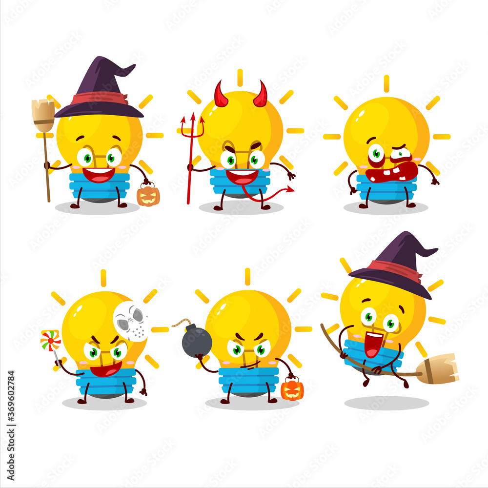 Poster Halloween expression emoticons with cartoon character of lamp ideas