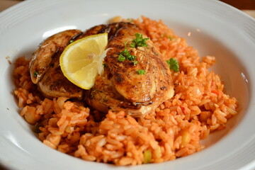 Chicken pilaf with rice and lemon squeeze meal
