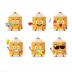 Pencil cartoon character with various types of business emoticons