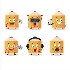 Pencil cartoon character are playing games with various cute emoticons
