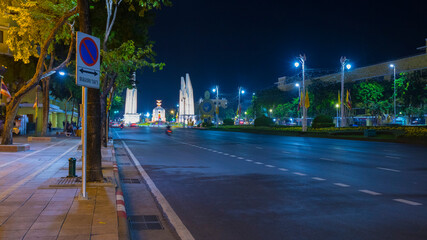  Twilight view of Ratchadamnoen Road in Bangkok, Thailand