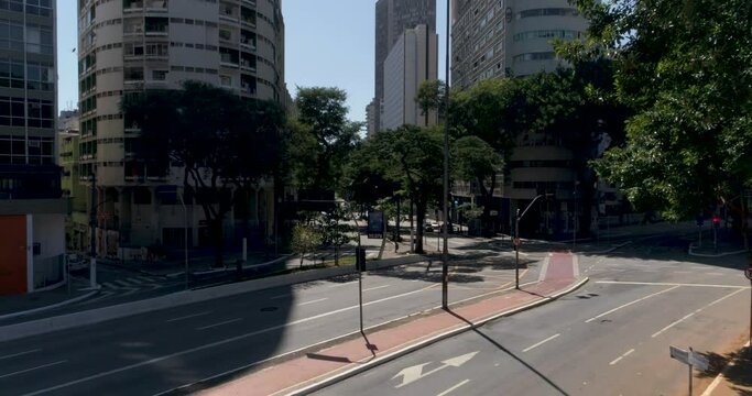 Aerial Of Empty Streets During Covis 19 Quarantine At Sao Paulo, Brazil