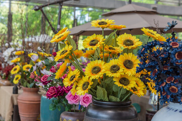 Fototapeta na wymiar Indoor sunflower flower arrangement decoration