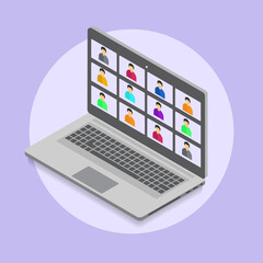 Colleagues talk to each other on the computer screen. Conference video call, working from home.