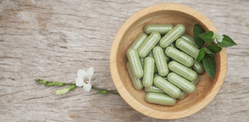 herbal capsules from organic herb cannabis for health care eating 