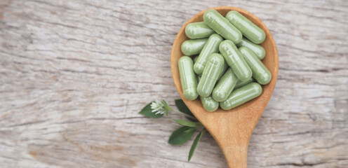 herbal capsules from organic herb cannabis for health care eating 