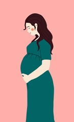 Pregnant girl vector illustration isolated on white background. Pregnant woman. Pregnant woman silhouette. Pregnant woman eps clipart.