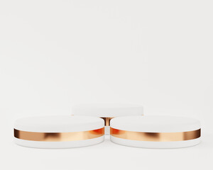 Cosmetic background golden podium for product presentation, for fashion magazine illustration. 3d render illustration