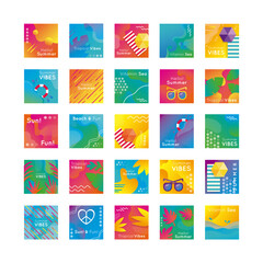 bundle of summer banners set icons