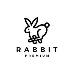 rabbit hare outline monoline logo vector icon illustration