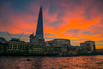sunset over the river in london
