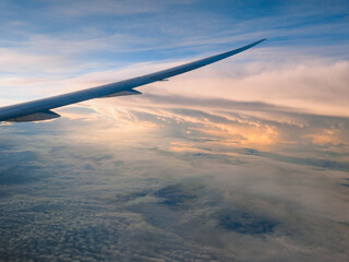 View of dawn from airplane