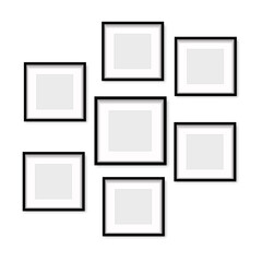 Set of black wooden photo frames with soft shadow. Vector.